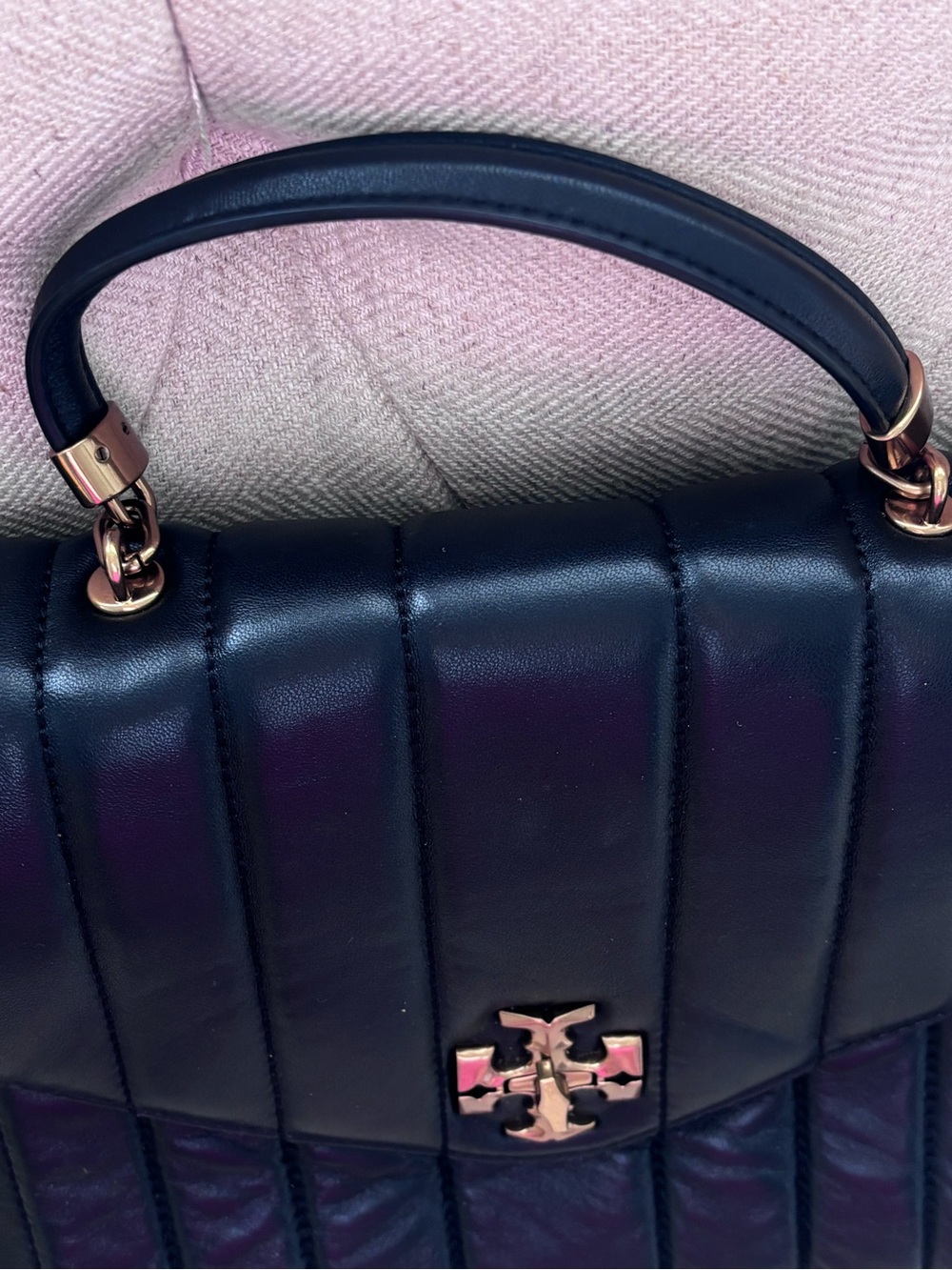 Tory Burch Kira Small Black Leather Single Top Handle Quilted Satchel Handbag - Picture 4 of 14